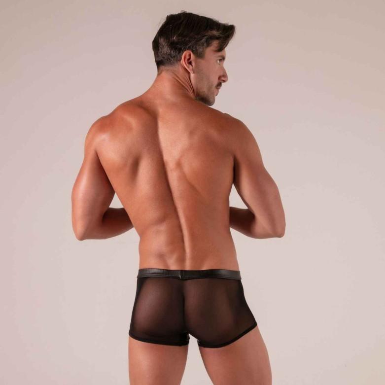 Absolu Male By TOF PARIS Rebel Zipped Boxer Trunks Secret Pocket Mesh Black 25