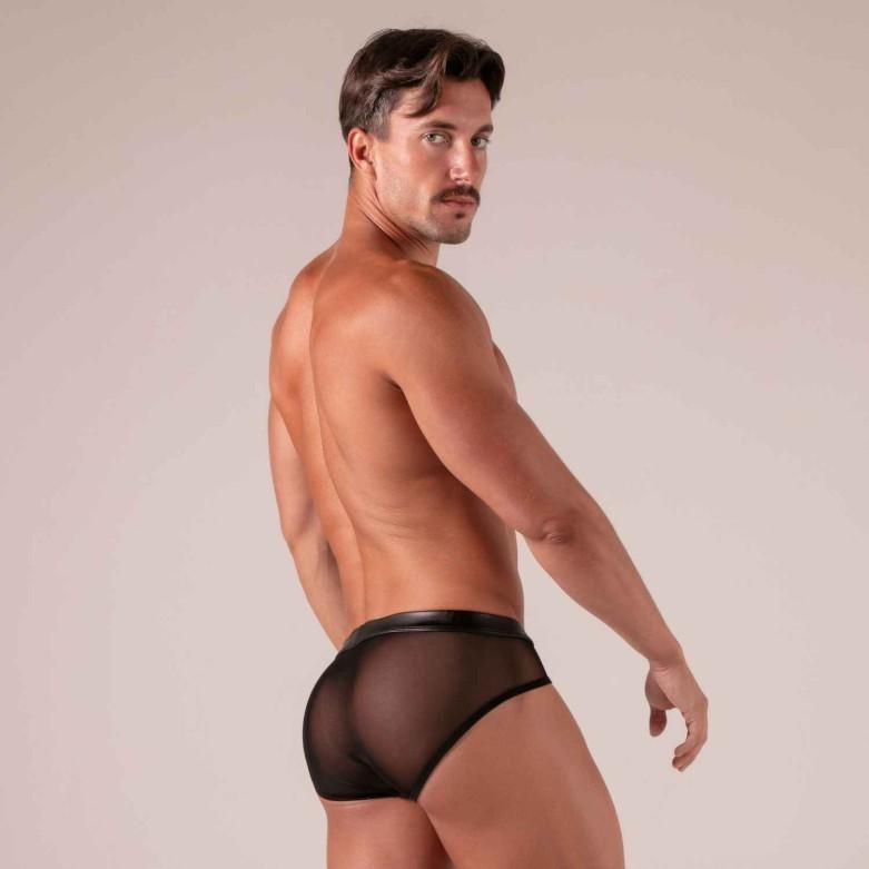 Absolu Male by TOF Rebel Zipped Briefs Mesh in Faux - Leather Black 22