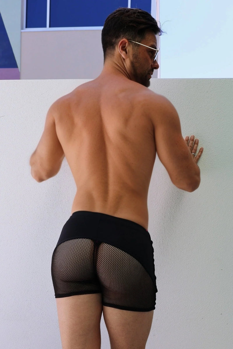 BREEDWELL Tanning Booty Breathers Shorts Mesh Front & Back Panels in Sheer Black 22