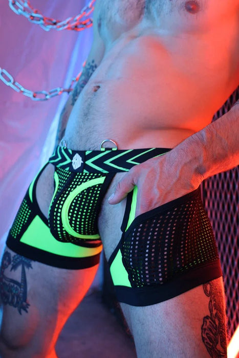 BREEDWELL Boxer - Jock Chock Dickmatized Chaps Combo Mesh Pockets Neon Green - SexyMenUnderwear.com