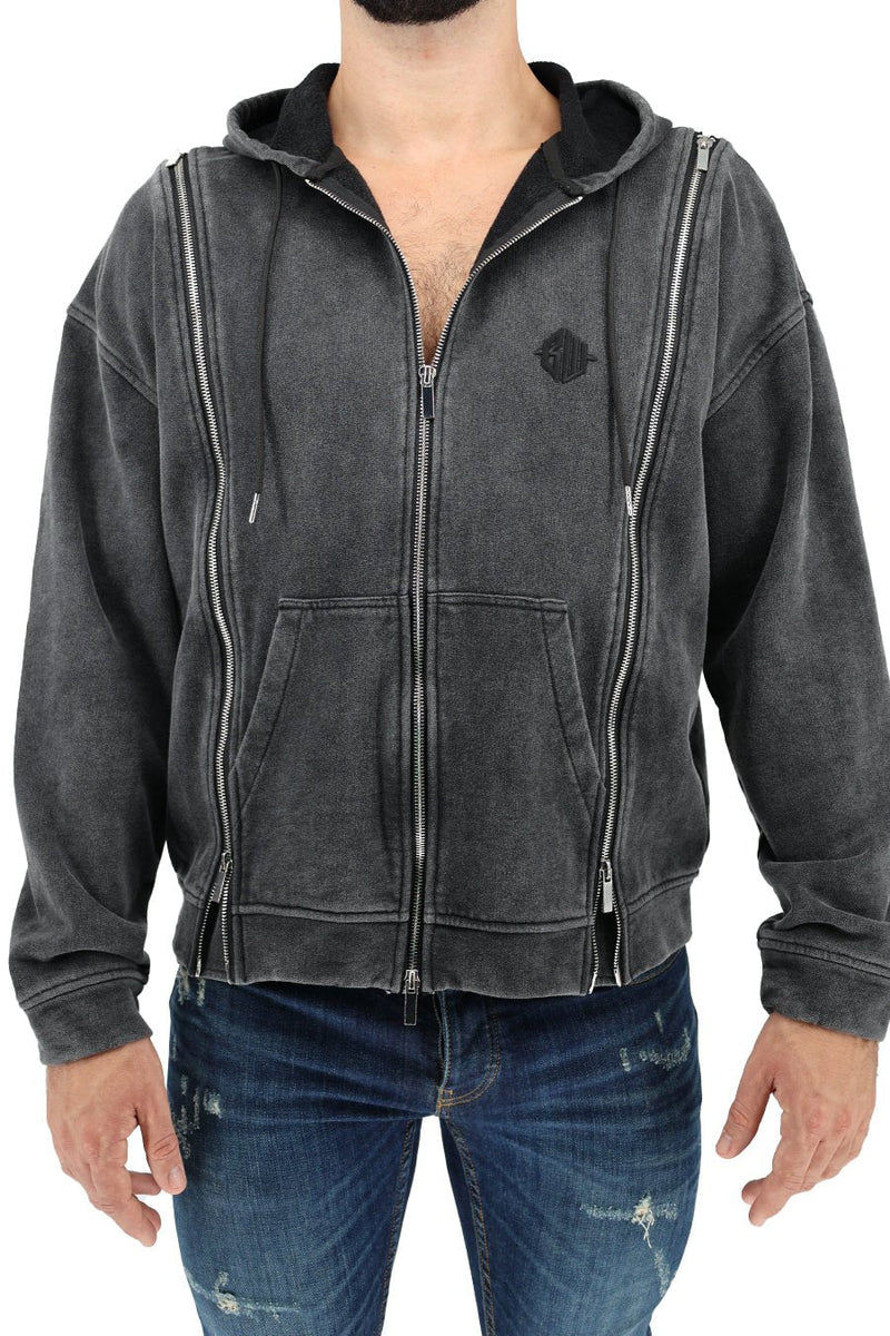 BREEDWELL Darkroom Hoodie Unique Zippers Heavy - Weight Knit Cotton Vest in Black6