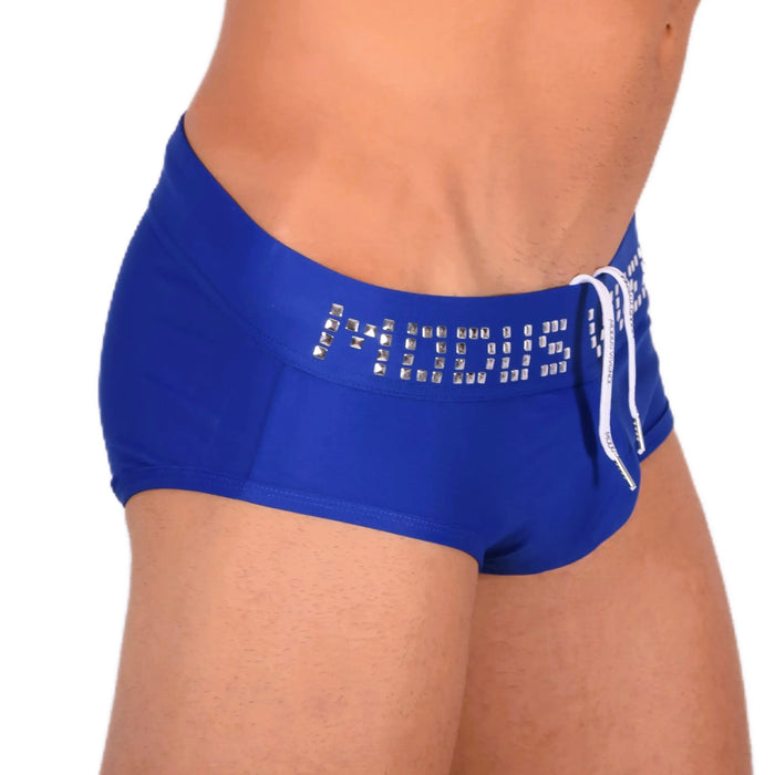 Modus Vivendi Swim-Briefs With Shiny Metallic Cubic Waistband Blue BS1811 10