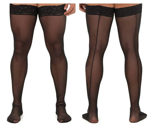 CandyMan Mens Mesh Thigh Highs With Matching Lace in Black 99533 O/S 32