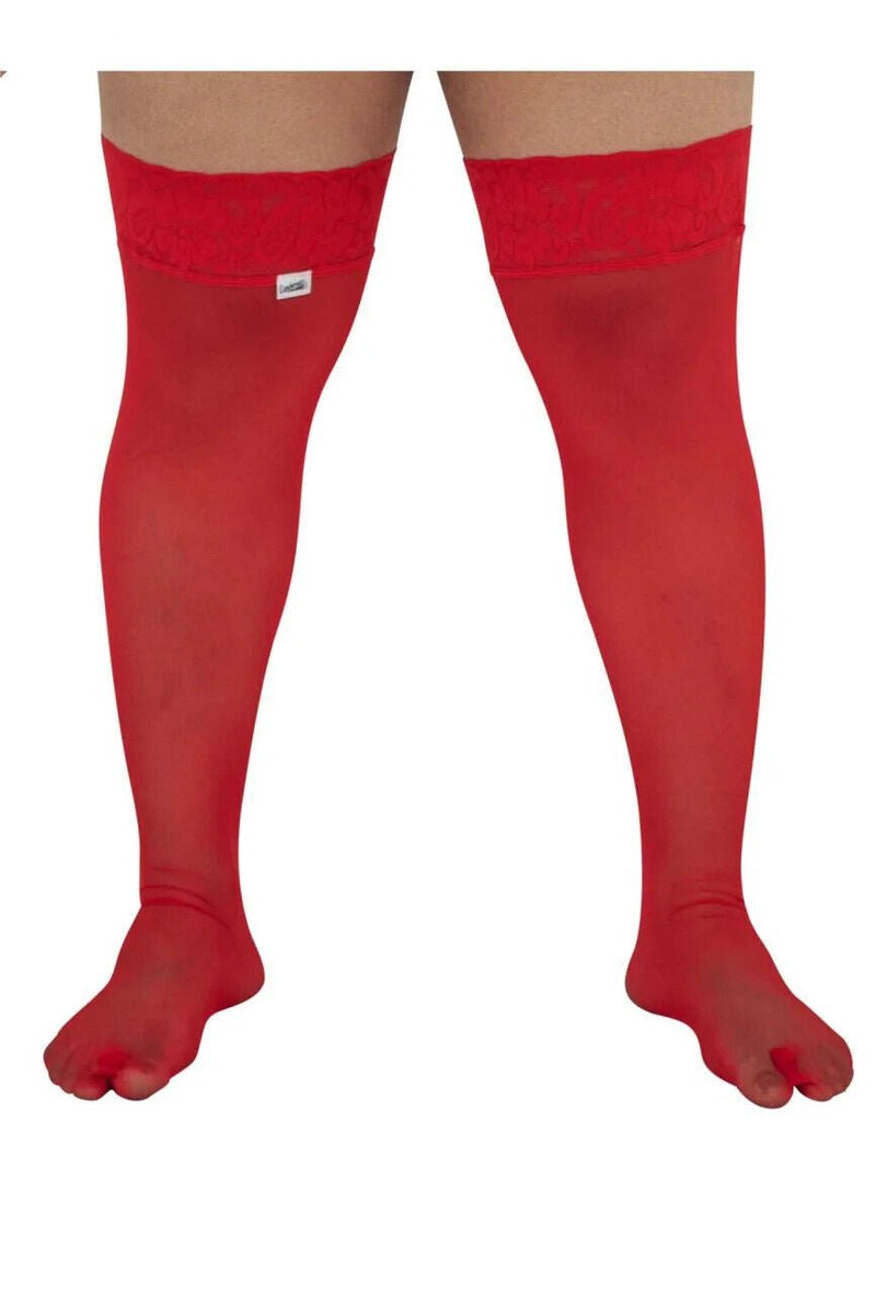 CandyMan Mens Mesh Thigh Highs With Matching Lace in Red One Size 99533x 3 - SexyMenUnderwear.com