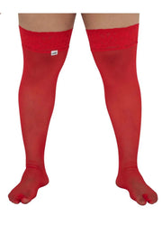 CandyMan Mens Mesh Thigh Highs With Matching Lace in Red One Size 99533x 33