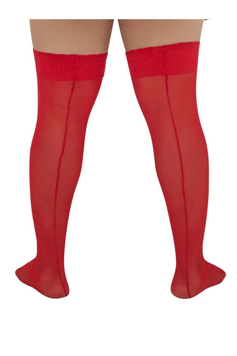 CandyMan Mens Mesh Thigh Highs With Matching Lace in Red One Size 99533x 32