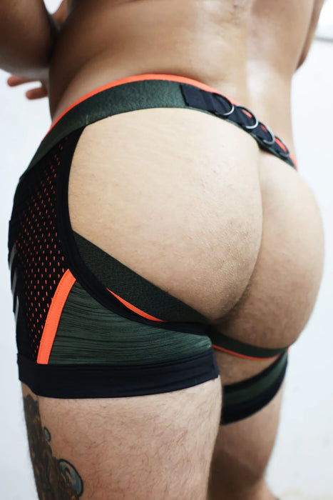 BREEDWELL Cockpit Backless Boxer Chock Jock-Chaps Trio Army Green/Orange 26