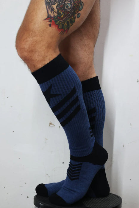 BREEDWELL Cockpit Long Socks With Soft Yarn Fabric Knee-Sock Navy