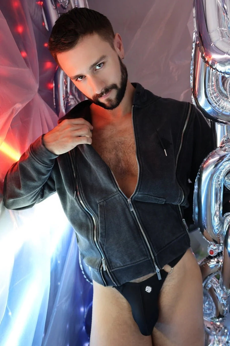 BREEDWELL Darkroom Hoodie Unique Zippers Heavy-Weight Knit Cotton Vest in Black