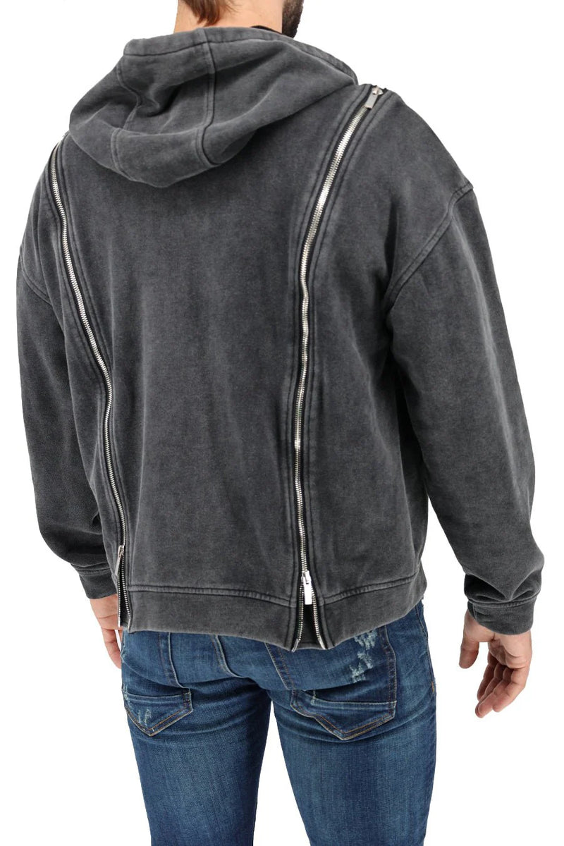 BREEDWELL Darkroom Hoodie Unique Zippers Heavy-Weight Knit Cotton Vest in Black