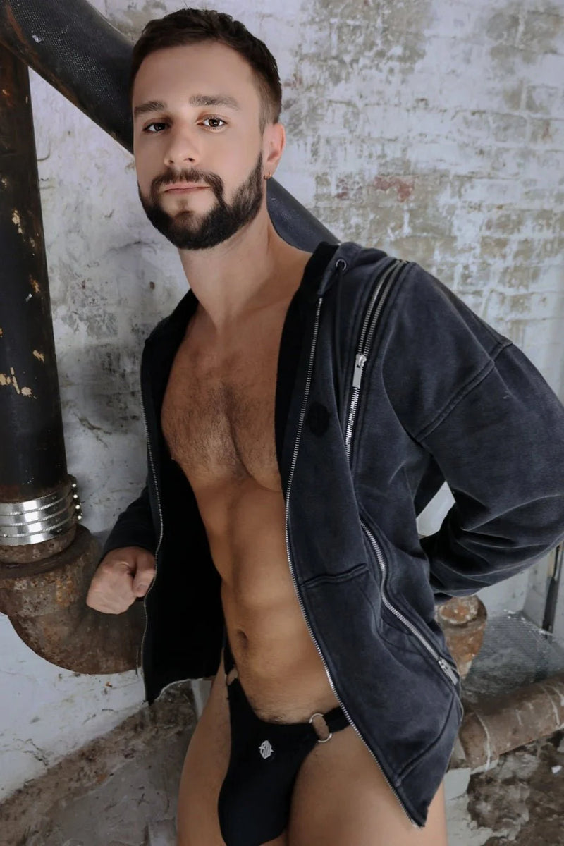 BREEDWELL Darkroom Hoodie Unique Zippers Heavy-Weight Knit Cotton Vest in Black