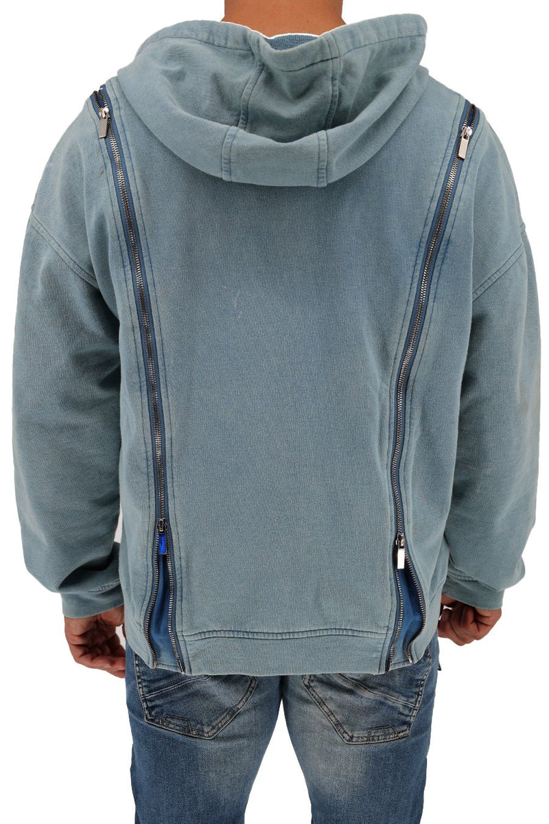 BREEDWELL Darkroom Hoodie Unique Zippers Heavy-Weight Knit Cotton Vest in Indigo