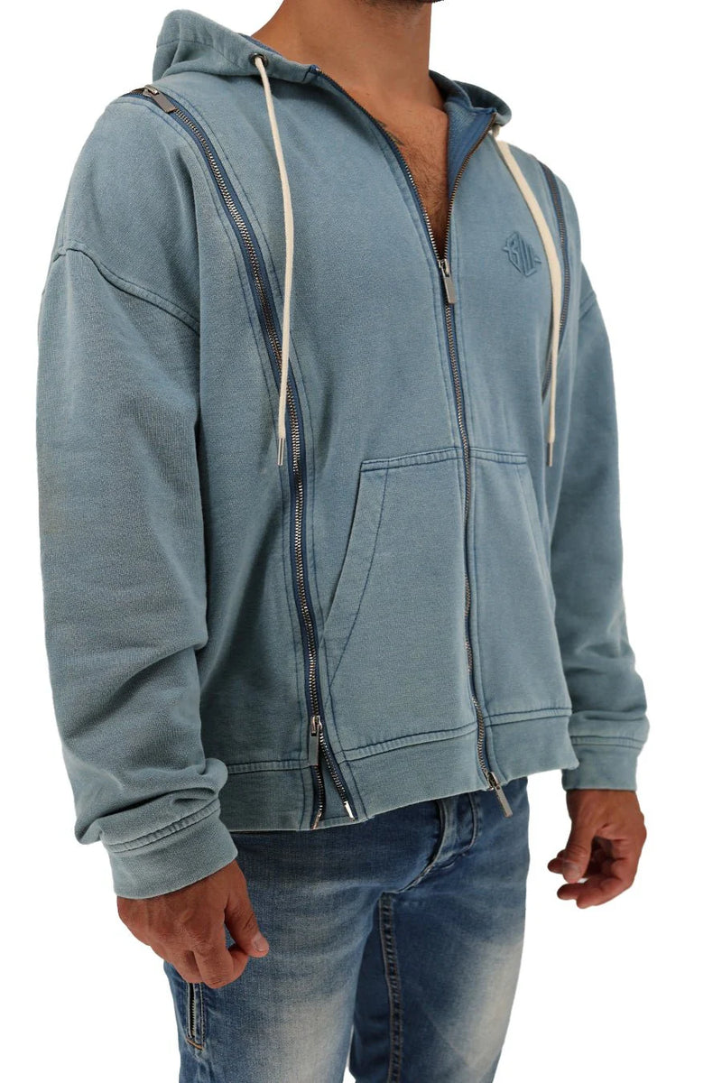 BREEDWELL Darkroom Hoodie Unique Zippers Heavy-Weight Knit Cotton Vest in Indigo