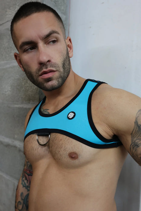 BREEDWELL Crop-Top Futura Tank Harness 3D Logo Stretch Jersey Aqua Blue 51