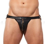 Gregg Homme Jock Solid Gold Rings & Front Zipper Black Jockstrap 190834 G69A2