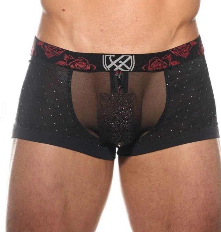 Gregg Homme See - Through Boxer Trunk THORN Stylish Zipper Sheer Black 200055 G1431