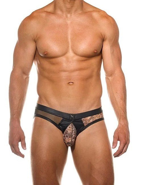 Gregg Homme Thong With Maximiser Pouch Sheer Side Black Cobra Print 201024 G693