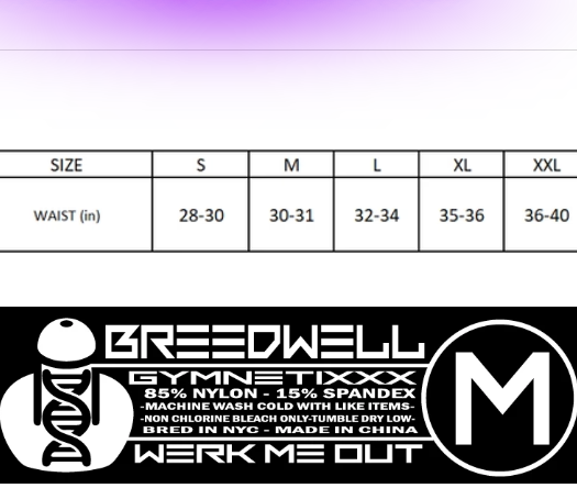Gymnetixxx Jock sizing chart with Breedwell branding