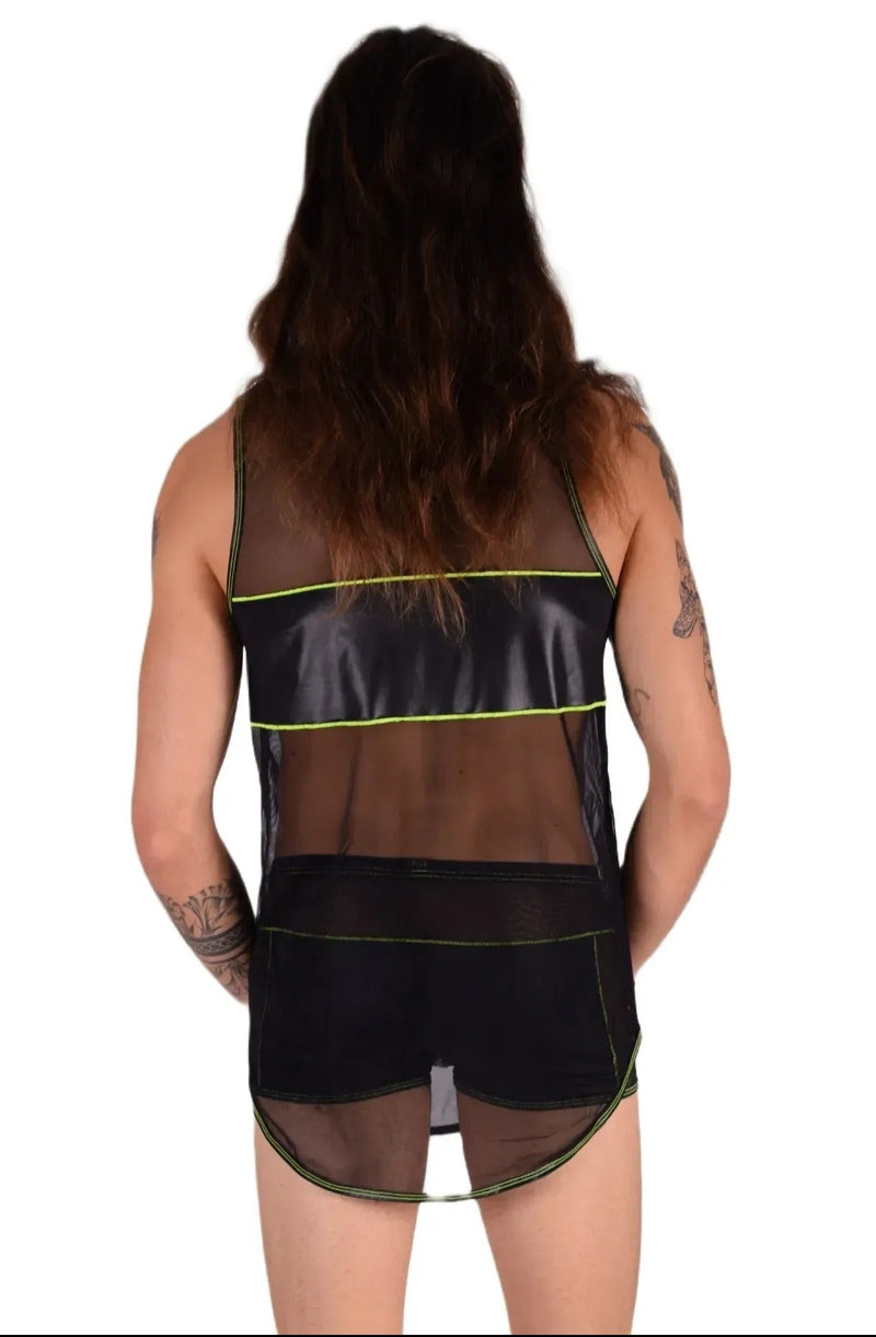 Kit Gregg Homme L Tank Top & M Boxer Front Zip Black/Neon Green 33656 MX147