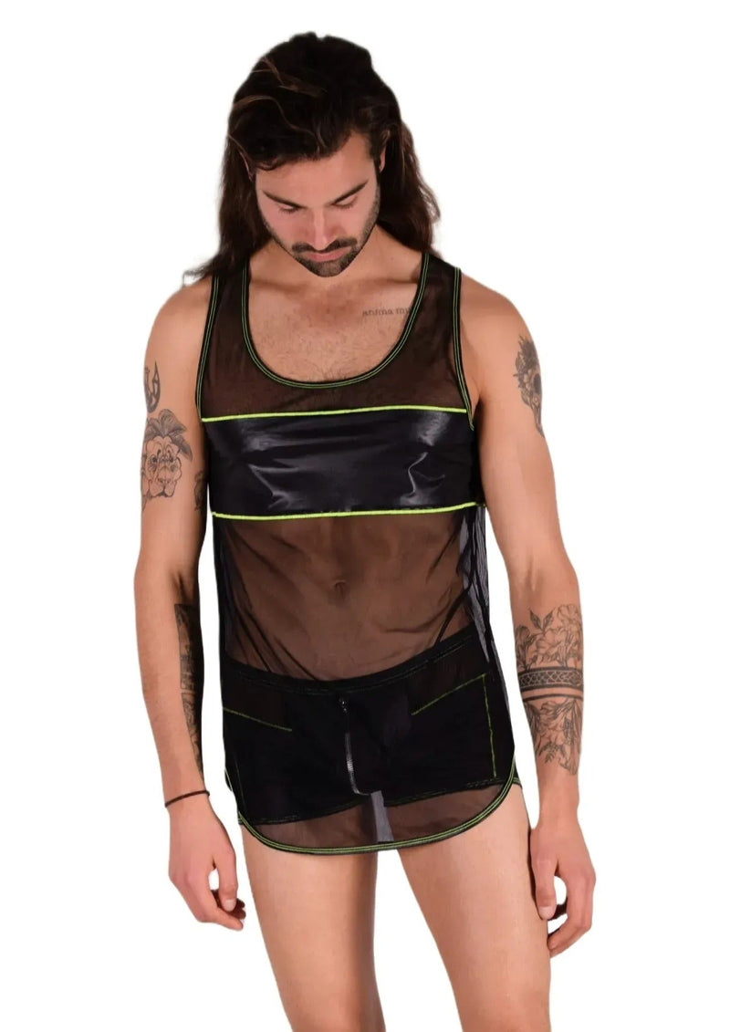 Kit Gregg Homme L Tank Top & M Boxer Front Zip Black/Neon Green 33656 MX142