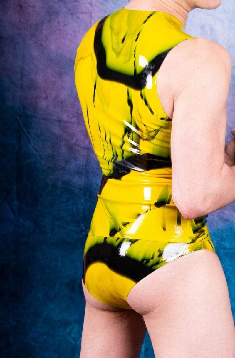 Mens Latex Briefs And TankTop Fetish Mens Rubber Suit Latex Suits Polymorphe YEL10