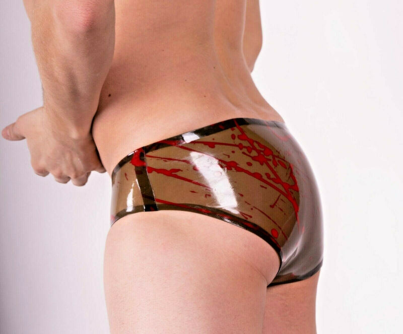 Mens Latex Briefs By Polymorphe Splashed Rubber Natural Smoked Red UN - 015ASPLAT 64