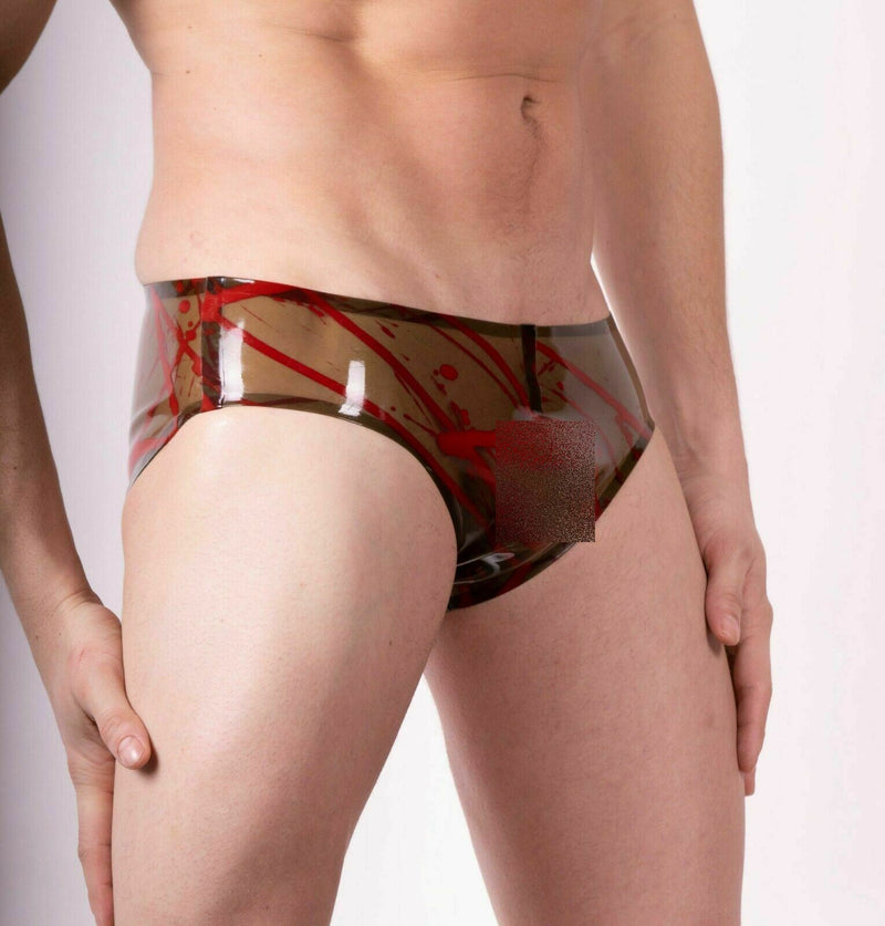 Mens Latex Briefs By Polymorphe Splashed Rubber Natural Smoked Red UN - 015ASPLAT 67