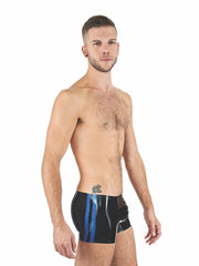 Mister B Latex Boxer Rubber Trunks 0,4mm Thick Black & Blue 13