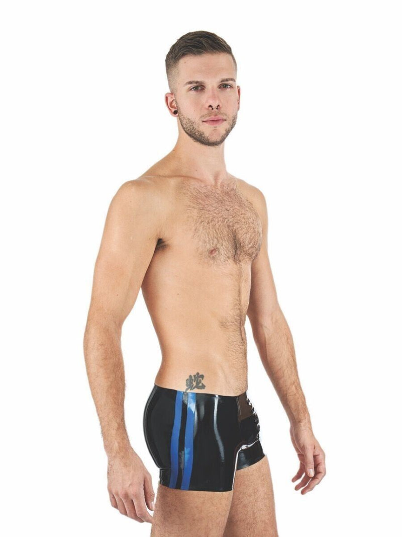 Mister B Latex Boxer Rubber Trunks 0,4mm Thick Black & Blue 13