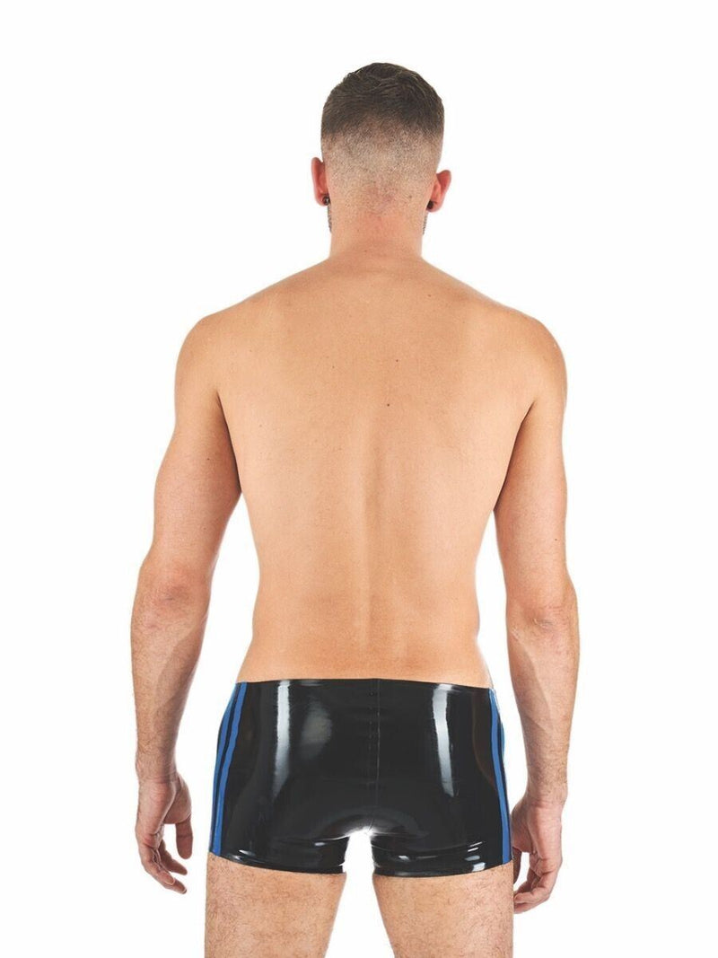 Mister B Latex Boxer Rubber Trunks 0,4mm Thick Black & Blue 14