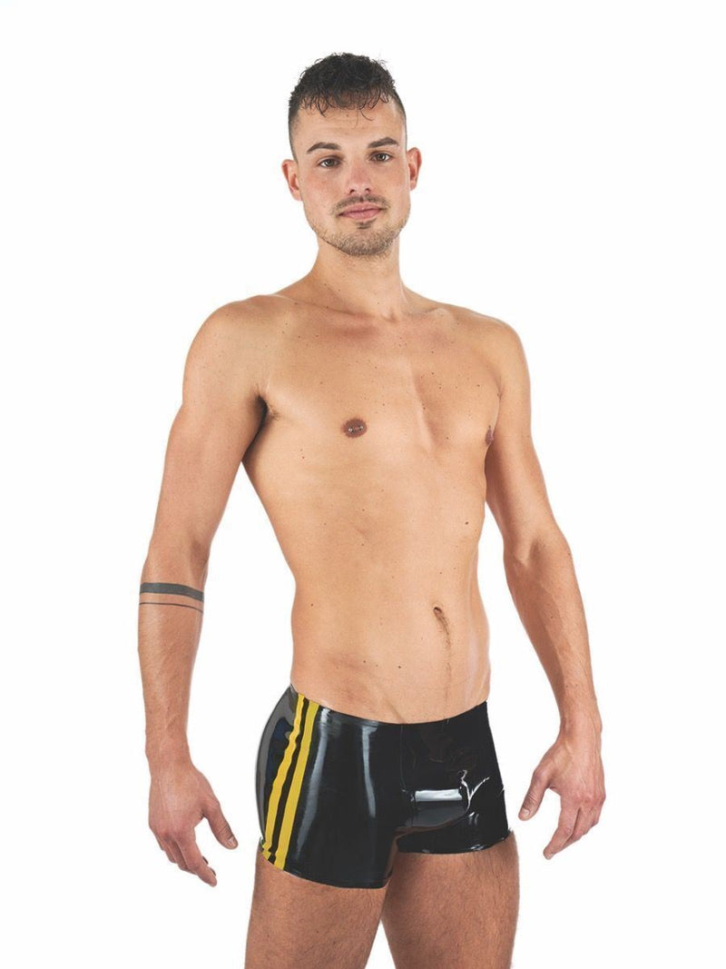Mister B Latex Boxer Rubber Trunks 0,4mm Thick Black & Yellow 13