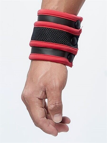 Mister B Neoprene Wrist Wallet Fetish Mesh Wristband Wallet Red O/S 1 - SexyMenUnderwear.com