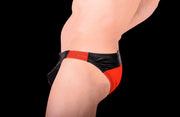 M/L SMU Eye Grabber Leather Briefs Black - Red P01003 H55