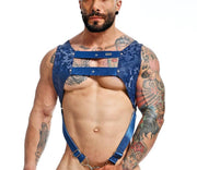 MOB DNGEON Crop Top Harness With C - Ring Faux Leather Navy - Camo DMBL08 B61