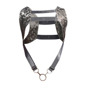 MOB DNGEON Crop Top Harness With C - Ring Faux Leather Titanium Camo DMBL084