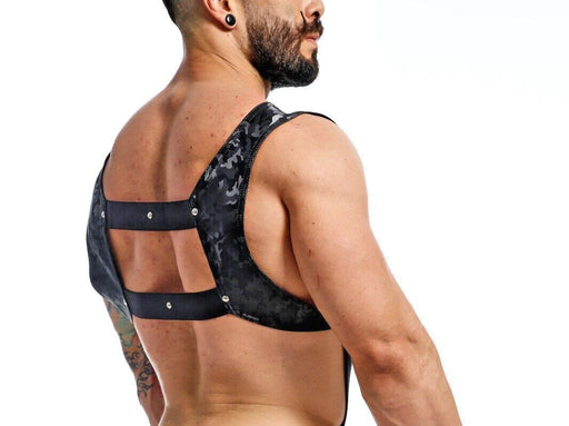 MOB DNGEON Crop Top Harness With C - Ring Leather - Look DMBL08 Black Camo O/S B62