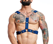 MOB DNGEON Cross Chain Harness Leather - Look One Size Navy - Camo DMBL09 - 3 - SexyMenUnderwear.com