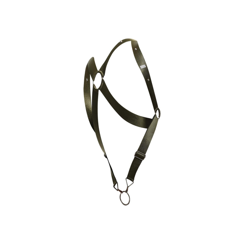 MOB DNGEON Crossback Elastic Harness O - Ring Army Green With C - Ring DMBL05 4 - SexyMenUnderwear.com