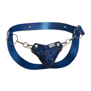 MOB DNGEON Eroticwear Snap Jock Metal Ring Faux Leather Navy - Camo O/S DMBL03 - B012
