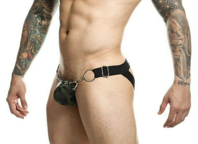MOB DNGEON Eroticwear Snap Jock Metal Ring Open Back Jockstrap Army O/S DMBL03 - B013