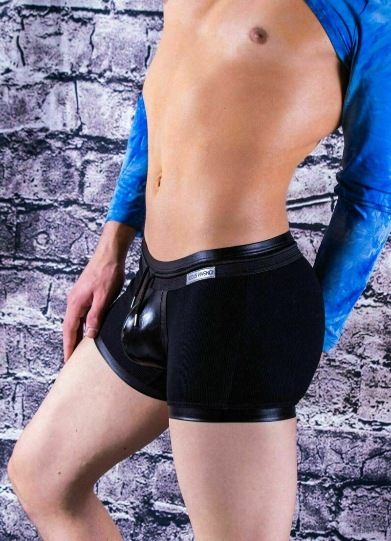 Modus Vivendi Boxer Military Leather Look Quality Ribbed Cotton Black 08521 93B2