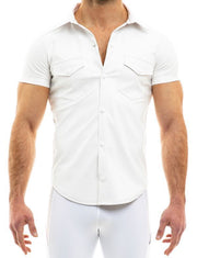 Modus Vivendi Chemise Vegan Leather Muscle Shirt Press Stud Buttons White 20541 B50B3