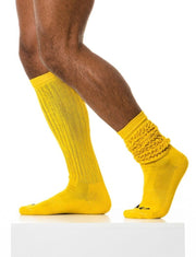 Modus Vivendi Cotton Long Socks Knee Cut With Ribbed Panels Yellow XS1814 45B3