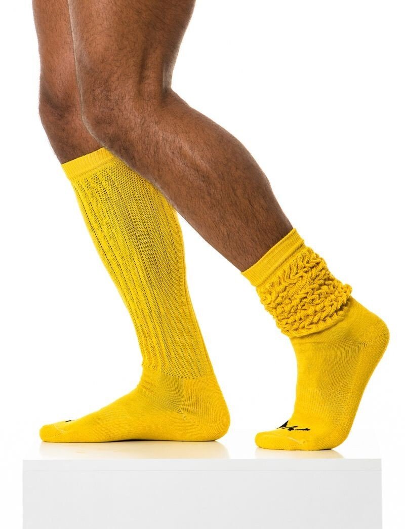 Modus Vivendi Cotton Long Socks Knee Cut With Ribbed Panels Yellow XS1814 45B3