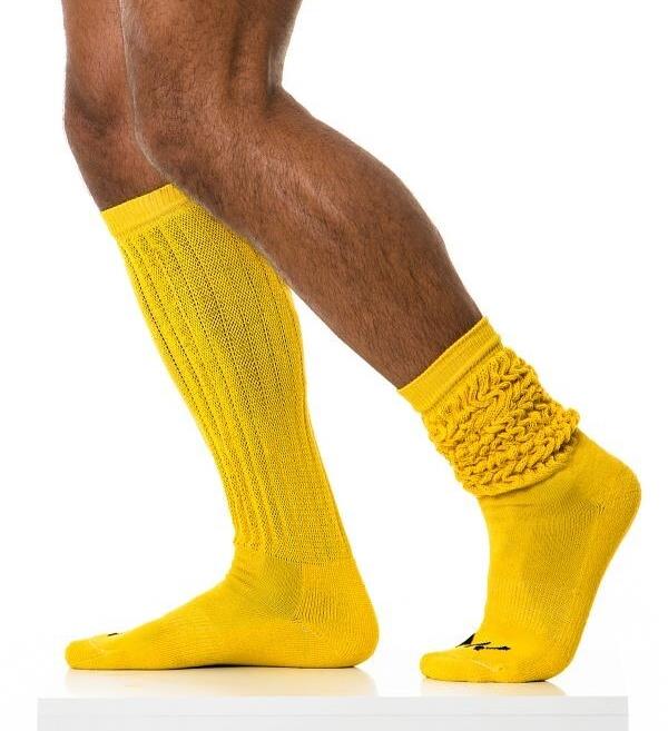 Modus Vivendi Cotton Long Socks Knee Cut With Ribbed Panels Yellow XS1814 45B1
