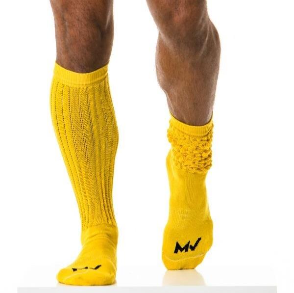 Modus Vivendi Cotton Long Socks Knee Cut With Ribbed Panels Yellow XS1814 45B2