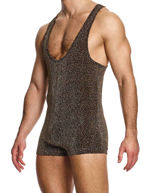 Modus Vivendi Crackled Bodysuit Jacquard Brown Metallic Yarns 25381 B972