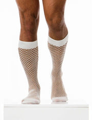 MODUS VIVENDI Fishnet Socks Knee Lengt Romance White Sheer Finish XS1821 B622