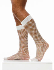 MODUS VIVENDI Fishnet Socks Knee Lengt Romance White Sheer Finish XS1821 B621