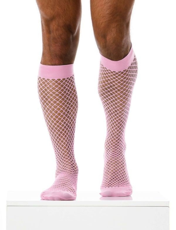 MODUS VIVENDI Fishnet Socks Knee Length Romance Line Sheer Pink XS1821 B622